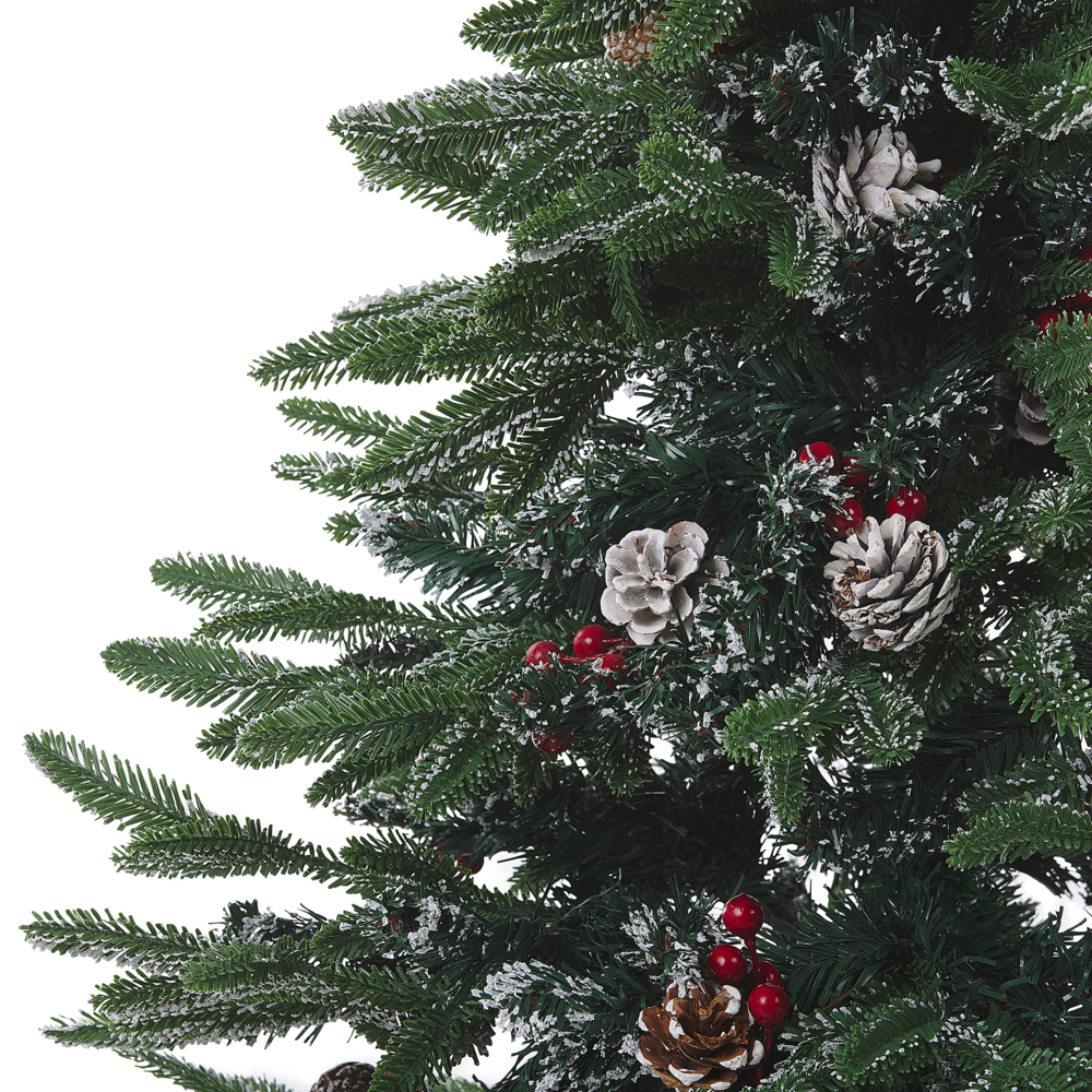 Albero di Natale con Neve Artificiale con Pigne e Bacche Rosse 120 cm