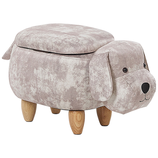 Pouf animaletto Sgabello per bambini Poggiapiedi in velluto beige con gambe in legno portaoggetti Seggiolino per bambini