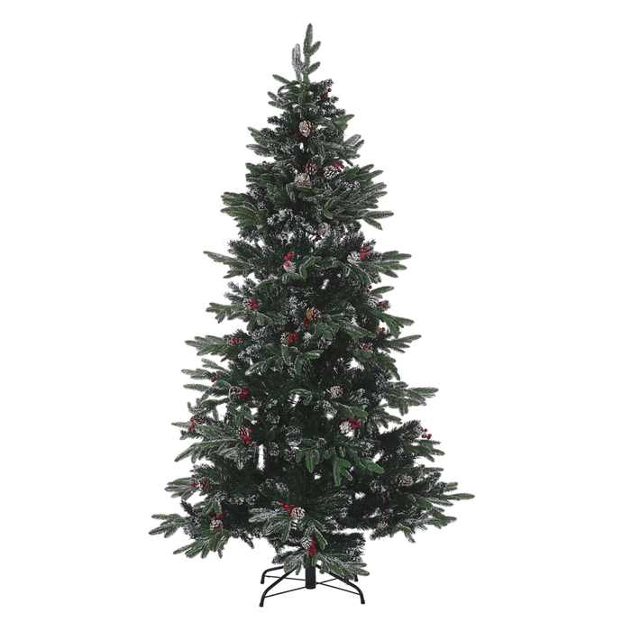 Albero di Natale con Neve Artificiale con Pigne e Bacche Rosse 180 cm