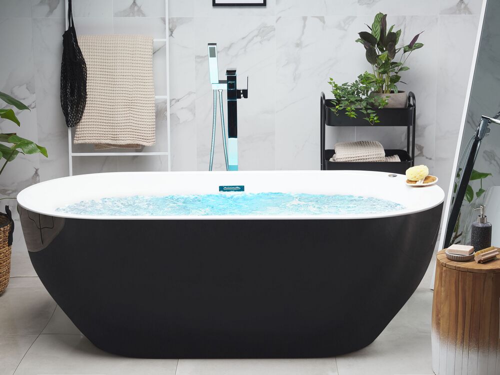 Vasca Idromassaggio Freestanding Ovale in Acrilico Nero 170 cm s Bagno moderno contemporaneo elegante