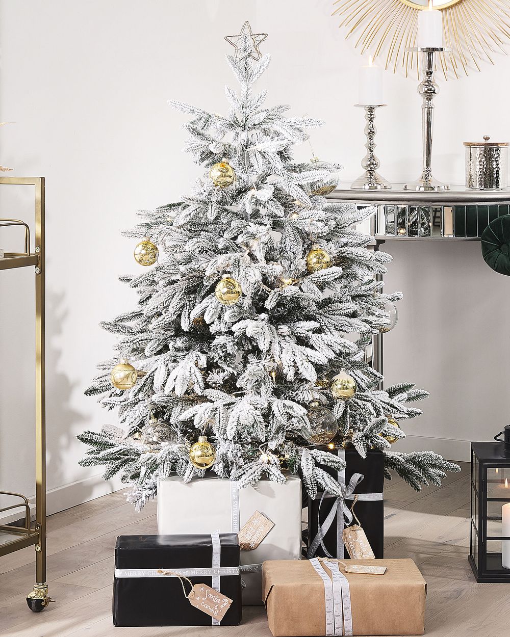 Albero di Natale Artificiale Bianco Innevato Base Metallo PVC 120 cm