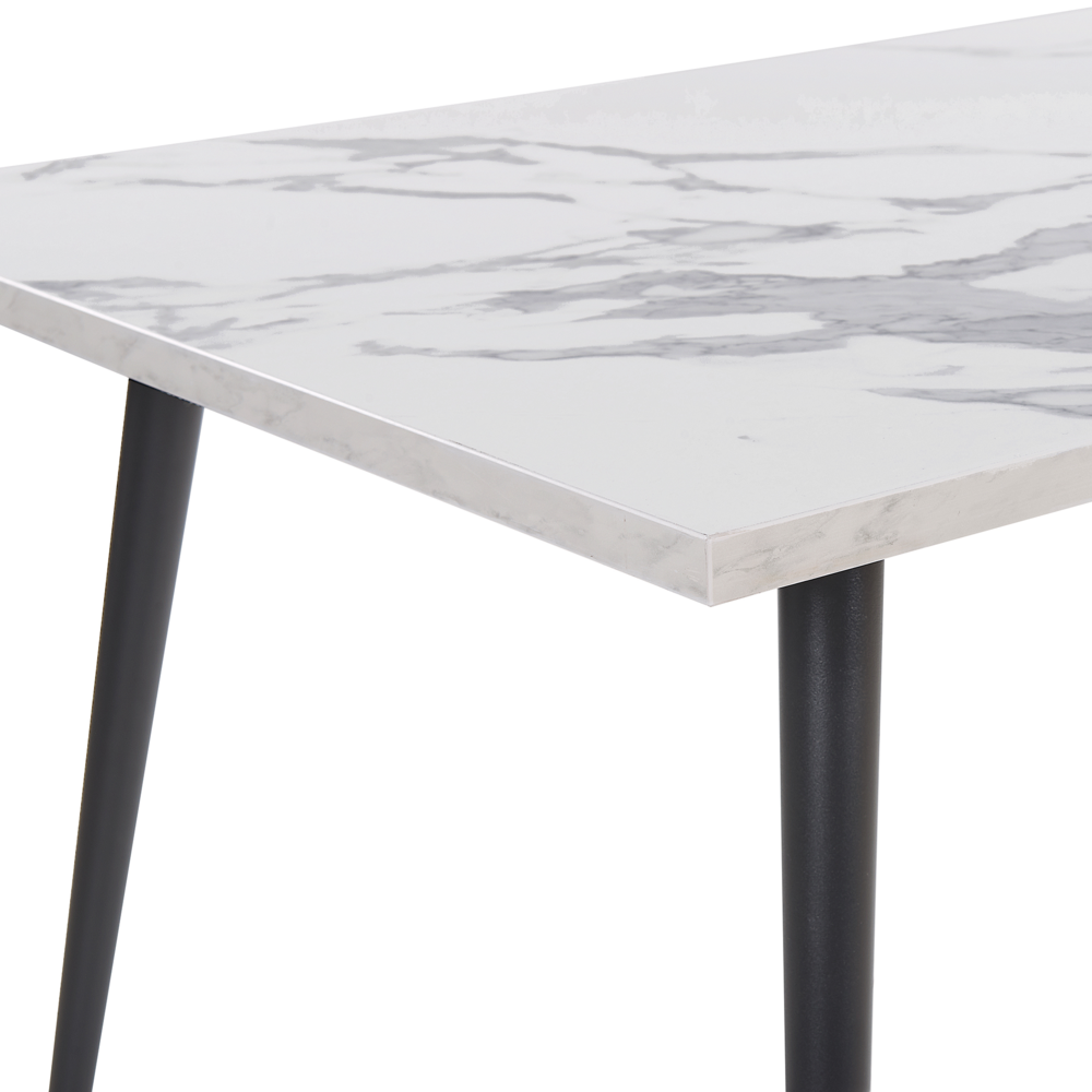 Tavolo da Pranzo Effetto Marmo Bianco Piano Gambe in Metallo Nero Rettangolare 160 x 80 cm per 6 Persone Stile Glamour Moderno