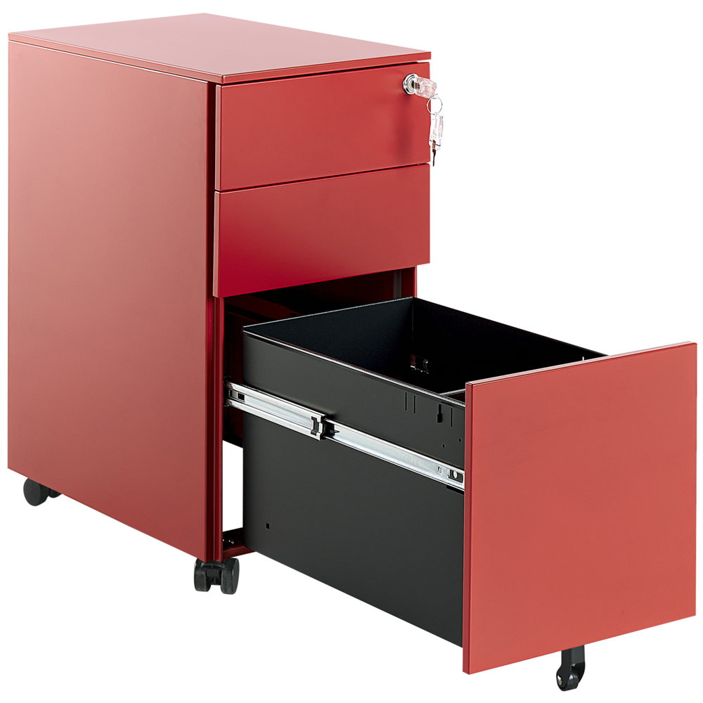 Armadietto mobile contenitore In Metallo Rosso Con 3 Cassetti Con Serratura A Chiave Ruote Industriali Moderni Home Office Garage