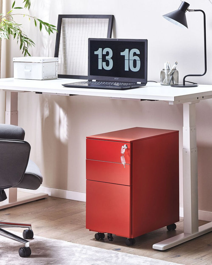 Armadietto mobile contenitore In Metallo Rosso Con 3 Cassetti Con Serratura A Chiave Ruote Industriali Moderni Home Office Garage