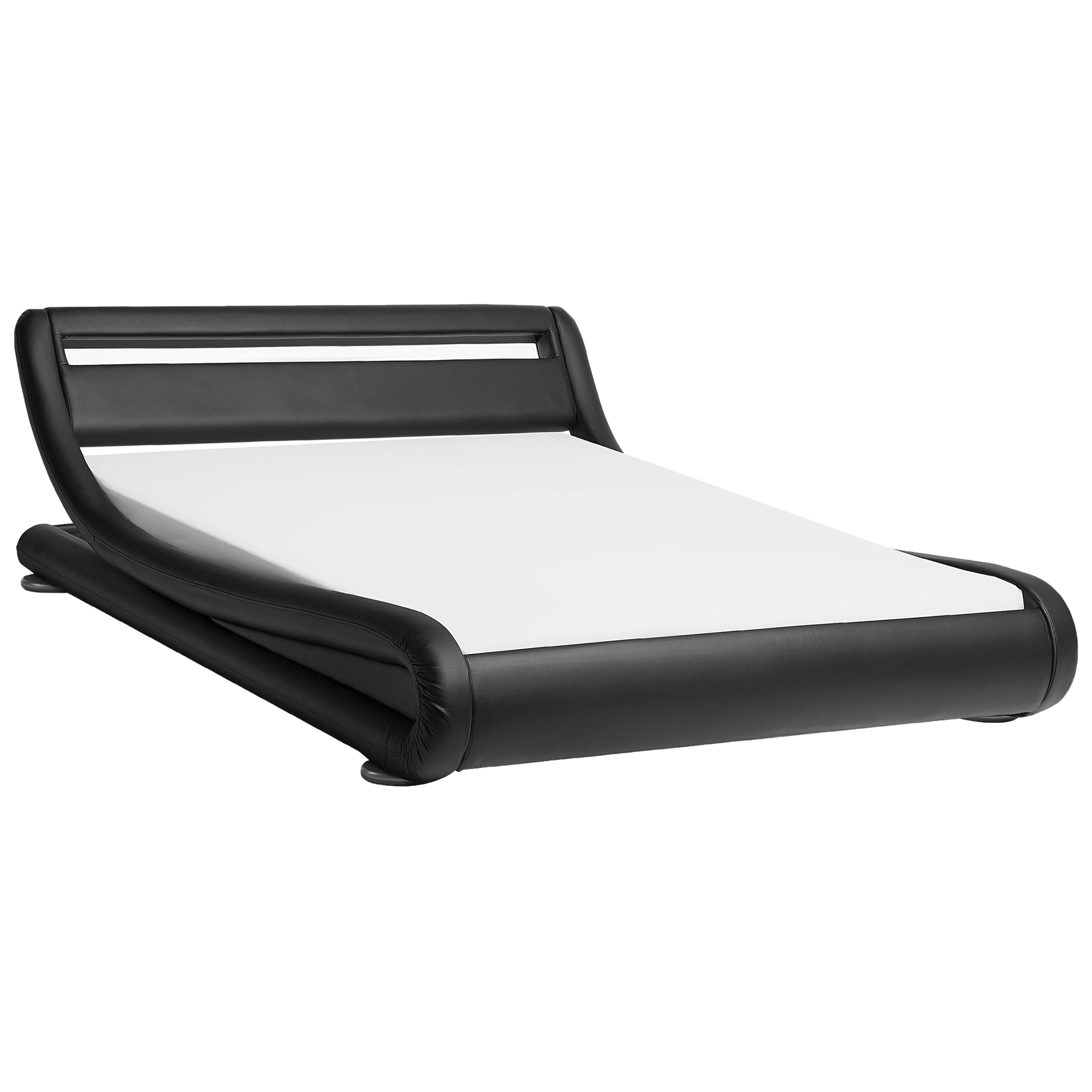 Piattaforma Letto ad acqua in ecopelle nera 140 cm 6 matrimoniale con accessori per materassi Testiera illuminata a LED