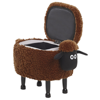 Pouf animaletto Sgabello per bambini Poggiapiedi in pelliccia sintetica marrone con gambe in legno portaoggetti Seggiolino per bambini