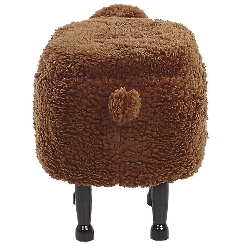 Pouf animaletto Sgabello per bambini Poggiapiedi in pelliccia sintetica marrone con gambe in legno portaoggetti Seggiolino per bambini
