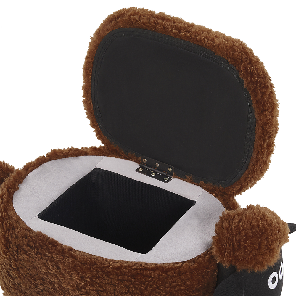 Pouf animaletto Sgabello per bambini Poggiapiedi in pelliccia sintetica marrone con gambe in legno portaoggetti Seggiolino per bambini