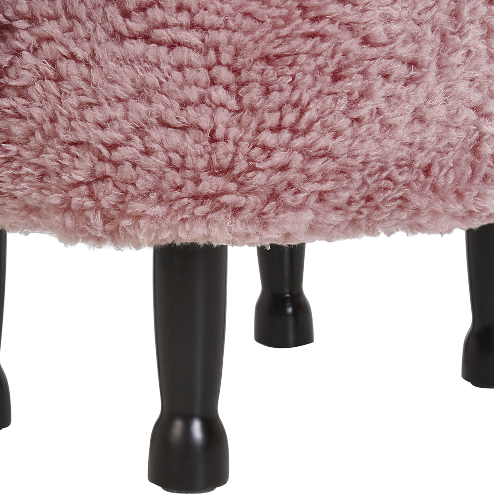 Pouf animaletto Sgabello per bambini Poggiapiedi in pelliccia sintetica rosa con gambe in legno portaoggetti Seggiolino per bambini