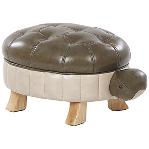 Pouf animaletto Sgabello per bambini Poggiapiedi in ecopelle verde Gambe in legno Sedile per cameretta dei bambini