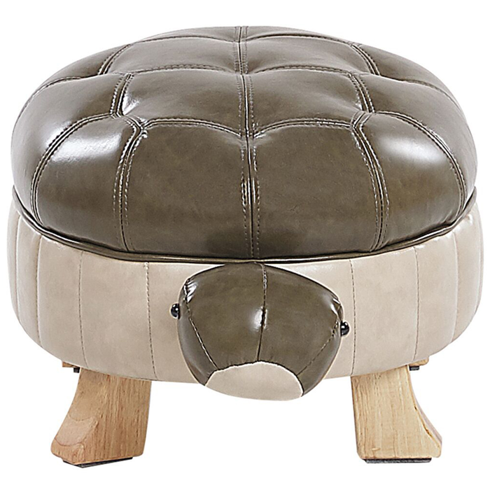 Pouf animaletto Sgabello per bambini Poggiapiedi in ecopelle verde Gambe in legno Sedile per cameretta dei bambini