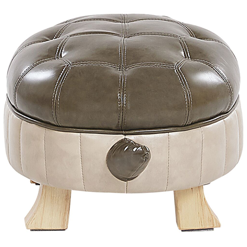 Pouf animaletto Sgabello per bambini Poggiapiedi in ecopelle verde Gambe in legno Sedile per cameretta dei bambini