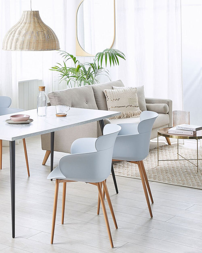 Set di 2 sedie da pranzo grigio materiale sintetico gambe in metallo schienale ergonomico moderno soggiorno