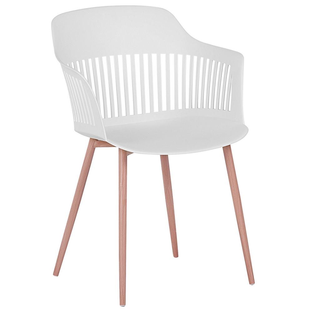 Set di 2 sedie da pranzo bianche in materiale sintetico gambe in metallo con schienale aperto da lavoro soggiorno moderno