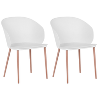 Set di 2 sedie da pranzo bianche in materiale sintetico con gambe in metallo per soggiorno moderno