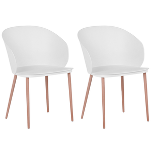 Set di 2 sedie da pranzo bianche in materiale sintetico con gambe in metallo per soggiorno moderno