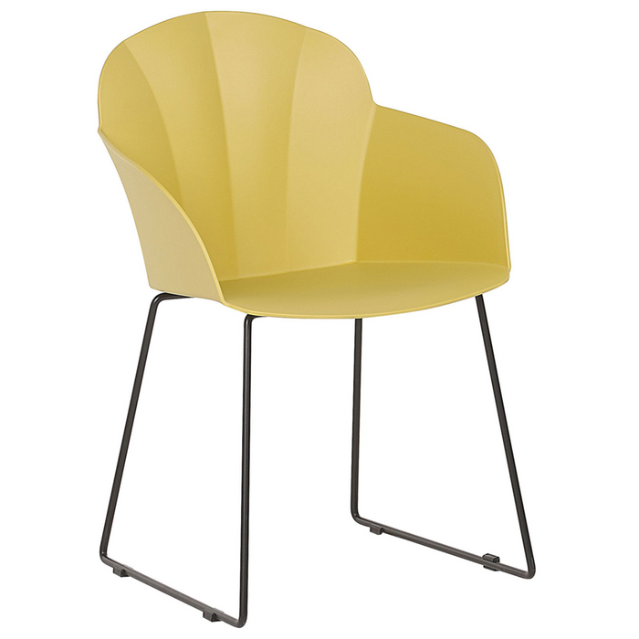 Set di 2 sedie da pranzo gialle in materiale sintetico gambe in metallo Nero formate sul retro del soggiorno moderno