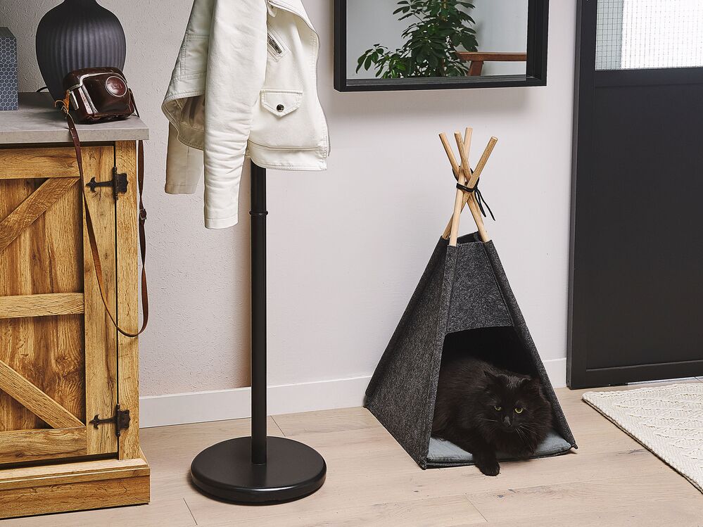 Cuccia a forma di Tenda in feltro grigio scuro 35 x 40 cm per cani e gatti con imbottitura