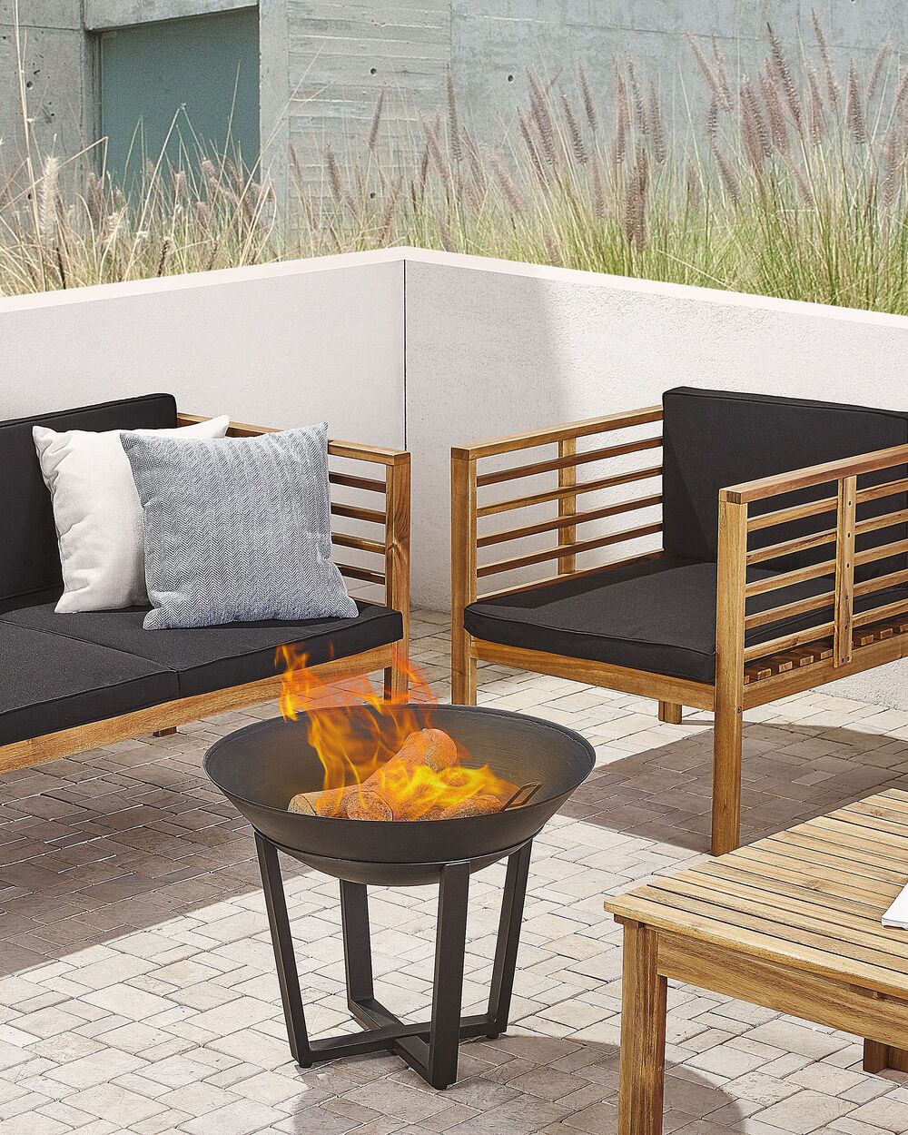 Braciere per braciere in acciaio Nero tondo basso per esterni in metallo a carbonella