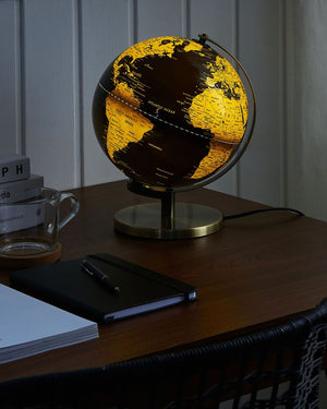 Globo Nero Sintetico con LED Decorativo 23 cm mappamondo Studio per Ufficio Arredamento Moderno