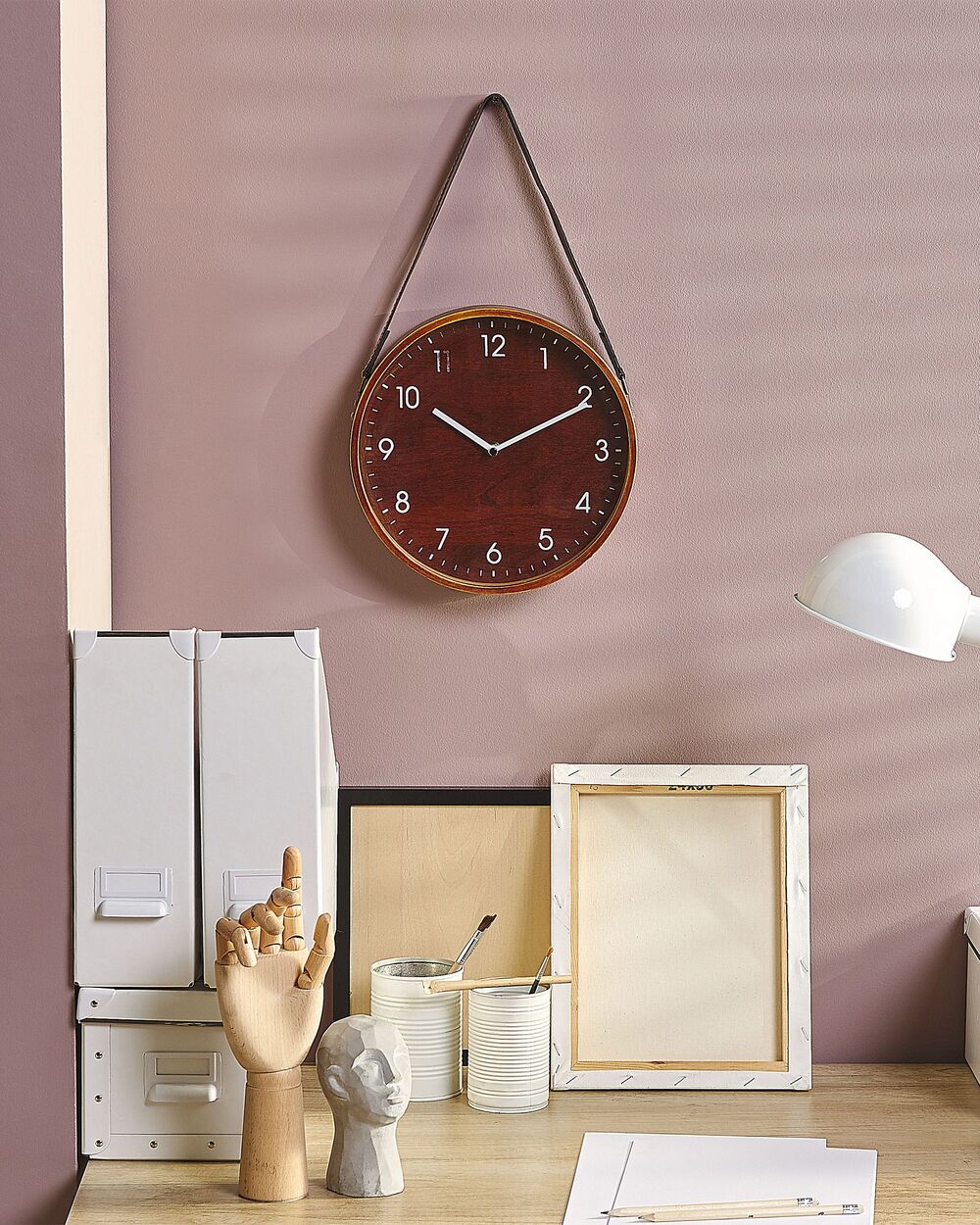 Orologio da Parete Marrone MDF Ecopelle Design Vintage Rotondo 26 cm