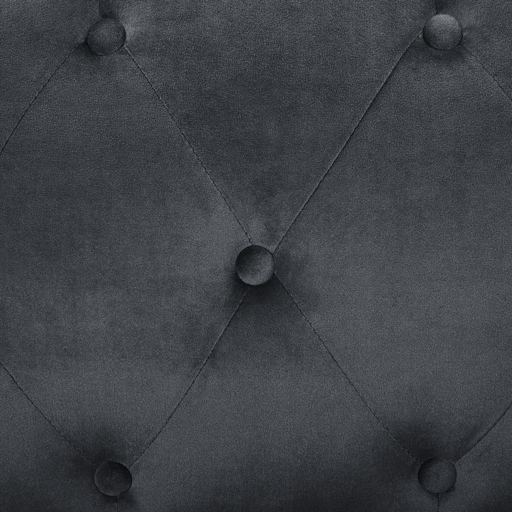 Divano ad angolo in velluto Nero imbottito a 3 posti destra con cuscini aggiuntivi glamour a forma di L con trapuntatura e finiture a chiodo