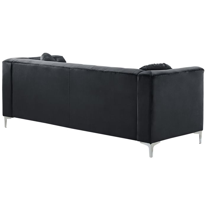 Divano ad angolo in velluto Nero imbottito a 3 posti a forma di L glamour cuscini aggiuntivi con trapuntatura e finiture a chiodo