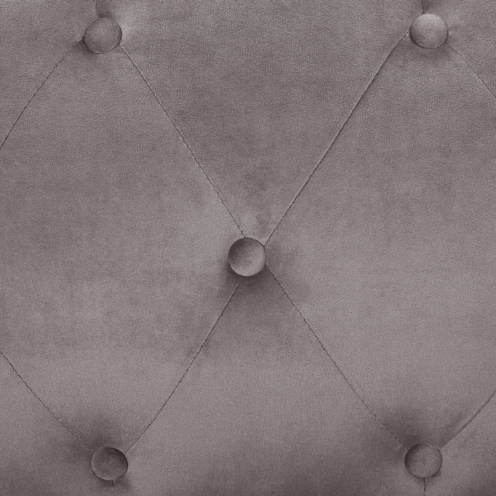 Divano ad angolo in velluto grigio imbottito a 3 posti destra glamour a forma di L cuscini aggiuntivi con trapuntatura e finiture a chiodo