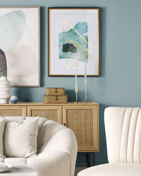 Stampa da parete con cornice Carta blu e dorato acquerello effetto acquarello 30 x 40 cm