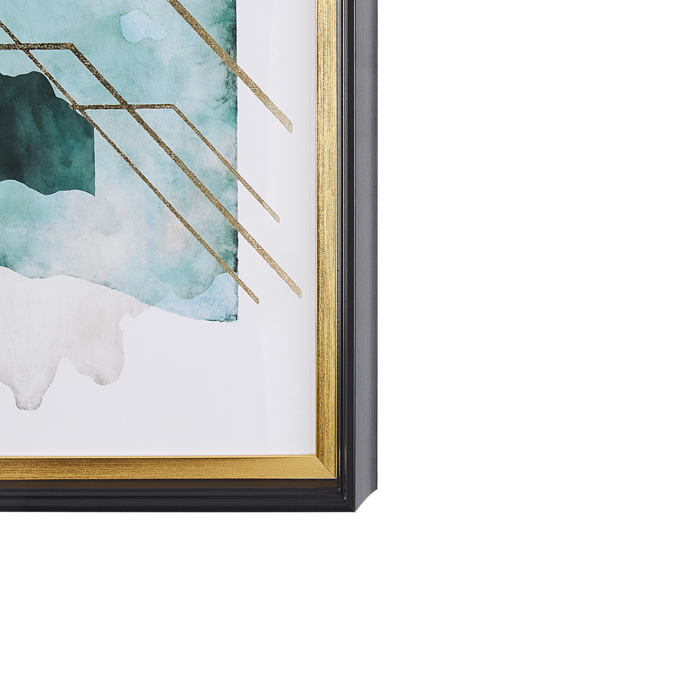Stampa da parete con cornice Carta blu e dorato acquerello effetto acquarello 30 x 40 cm