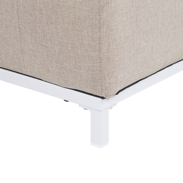 Divano da giardino Rivestimento tessuto beige Gambe alluminio bianco Mobili da esterno per interni Resistente alle intemperie per esterni