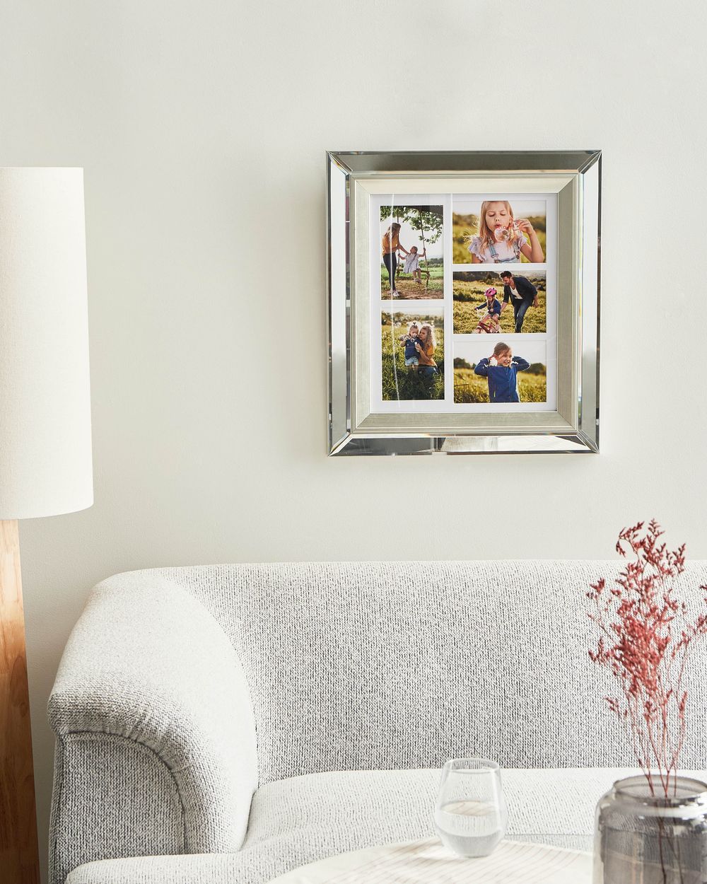 Cornice Multifoto Argento Vetro Specchiato 49 x 44 cm per 5 Foto 10 x 15 cm Collage Apertura