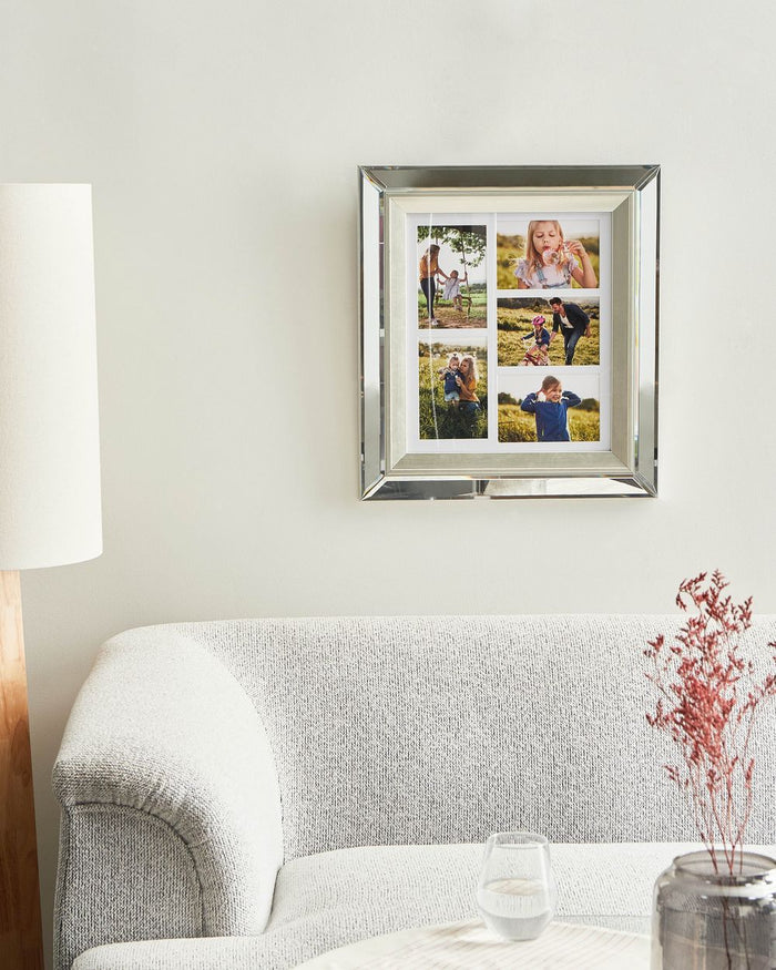 Cornice Multifoto Argento Vetro Specchiato 49 x 44 cm per 5 Foto 10 x 15 cm Collage Apertura