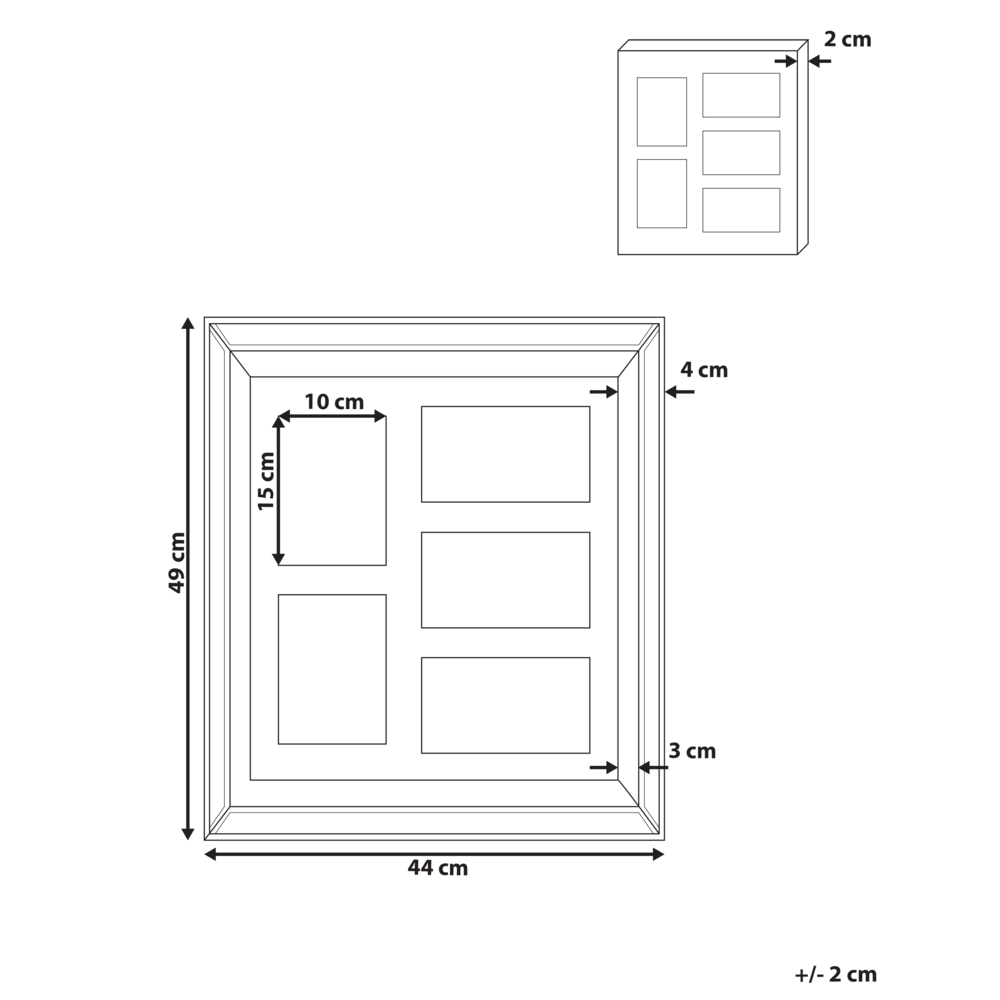 Cornice Multifoto Argento Vetro Specchiato 49 x 44 cm per 5 Foto 10 x 15 cm Collage Apertura