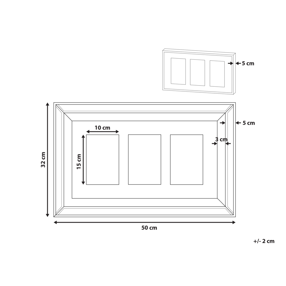 Cornice per foto in legno scuro 32 x 50 cm per 3 foto 10 x 15 cm Collage Apertura