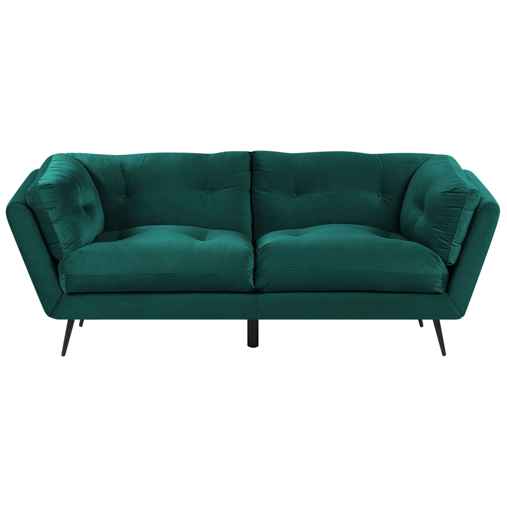 Divano Gambe in Metallo Velluto Verde Scuro 210 x 90 cm con Cuscini Retro