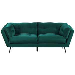 Divano Gambe in Metallo Velluto Verde Scuro 210 x 90 cm con Cuscini Retro