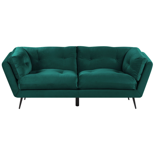 Divano Gambe in Metallo Velluto Verde Scuro 210 x 90 cm con Cuscini Retro