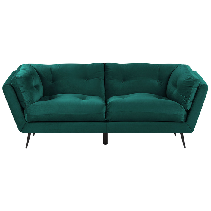 Divano Gambe in Metallo Velluto Verde Scuro 210 x 90 cm con Cuscini Retro