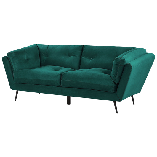 Divano Gambe in Metallo Velluto Verde Scuro 210 x 90 cm con Cuscini Retro