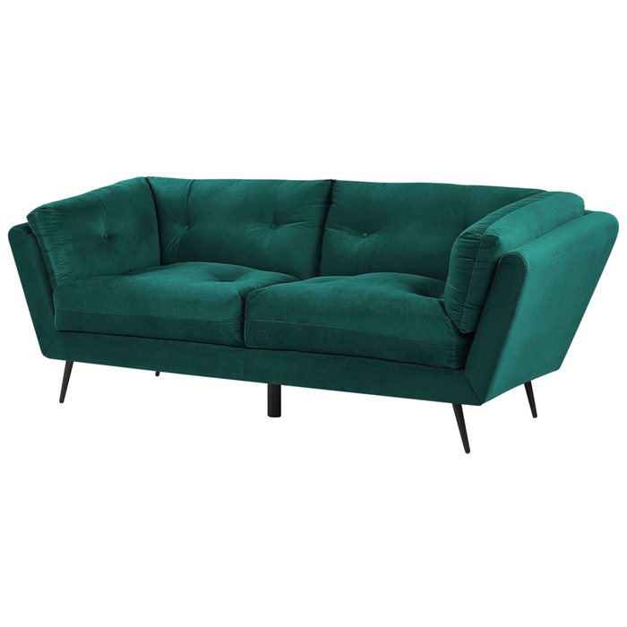 Divano Gambe in Metallo Velluto Verde Scuro 210 x 90 cm con Cuscini Retro