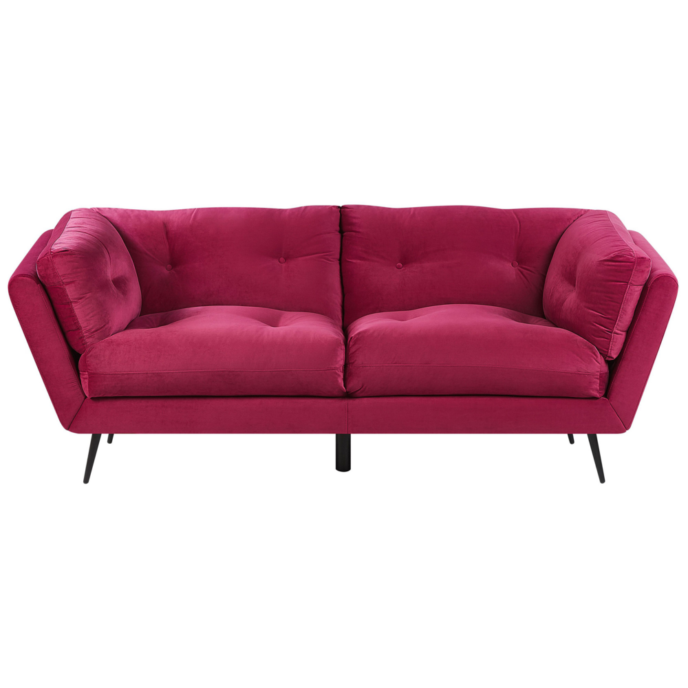 Divano Gambe in Metallo Velluto di colore Bordeaux 210 x 90 cm con Cuscini stile Retro