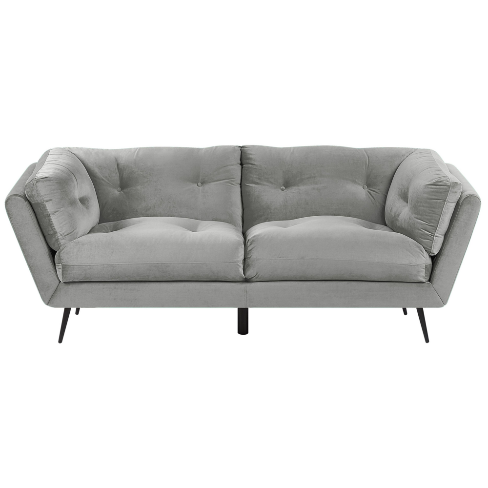 Divano gambe in metallo velluto grigio 210 x 90 cm con cuscini retrò
