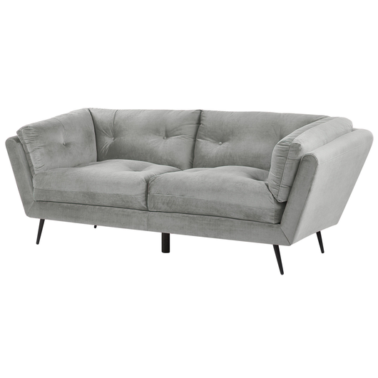 Divano gambe in metallo velluto grigio 210 x 90 cm con cuscini retrò