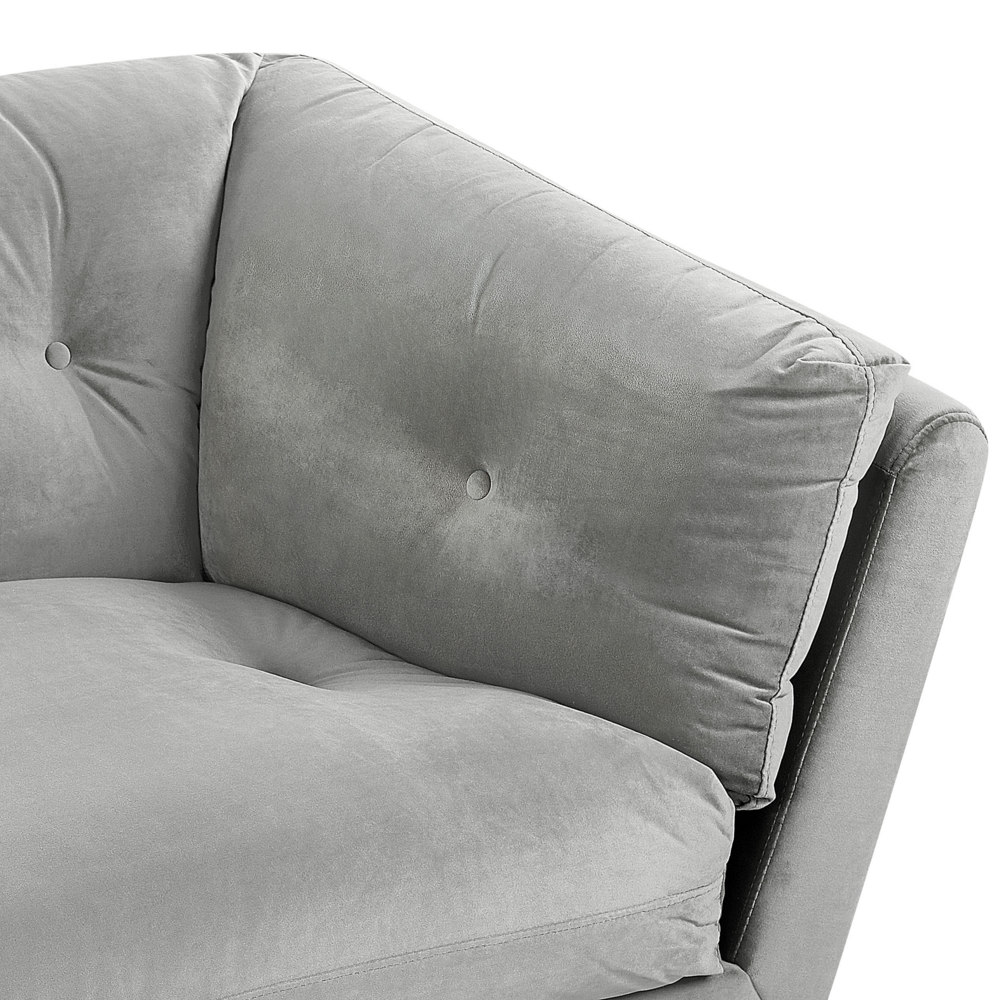 Divano gambe in metallo velluto grigio 210 x 90 cm con cuscini retrò