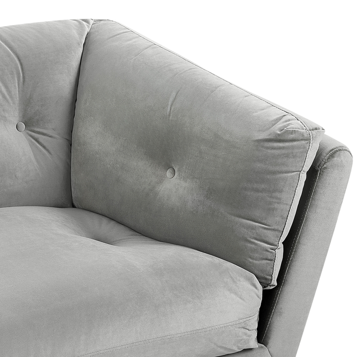 Divano gambe in metallo velluto grigio 210 x 90 cm con cuscini retrò