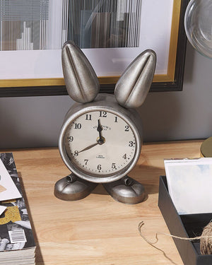 Orologio da Tavolo a Forma di Coniglio in Metallo Argento Moderno