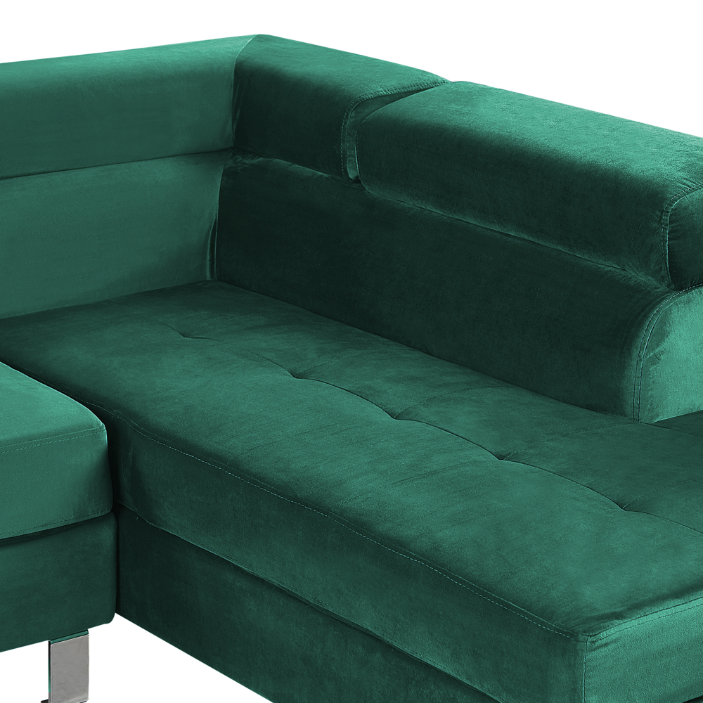 Divano ad angolo in velluto verde a forma di L a 5 posti con poggiatesta e braccioli regolabili Divano da soggiorno moderno