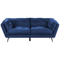 Divano Gambe in Metallo Velluto Blu 210 x 90 cm con Cuscini Retro