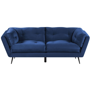 Divano Gambe in Metallo Velluto Blu 210 x 90 cm con Cuscini Retro
